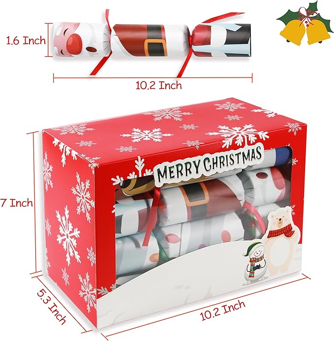 12 Pack Christmas No-snap Party Table Favors, Christmas Themed Holiday Supplies with Party Hat, Joke & Little Gift Inside for Kids Adults Xmas Gift