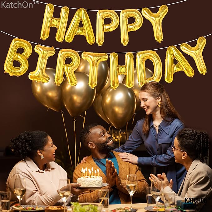 KatchOn, Gold Happy Birthday Balloon Banner -16 Inch | Gold Birthday Balloons | Golden Birthday Decorations | Happy Bday Foil Balloons | Happy Birthday Balloon letters for Men, Women, Girl and Boys