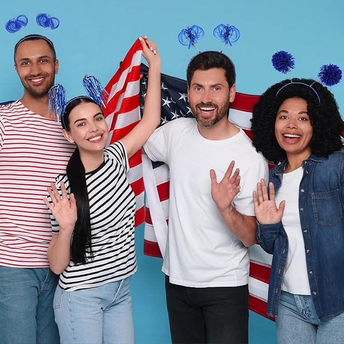 Censen 24 Pcs Pom Pom Headband Tinsel Wrapped Ponytails Head Bopper Costume Headwear Halloween Party Hair Accessories