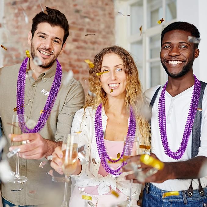 24 PCS Purple Beads Party Favors, 33" Purple Beads Necklaces Bulk, Mardi Gras Beaded Costume Necklaces for Parade Throws, Beaded Accessory Set for Carnival Festive Celebrations Event