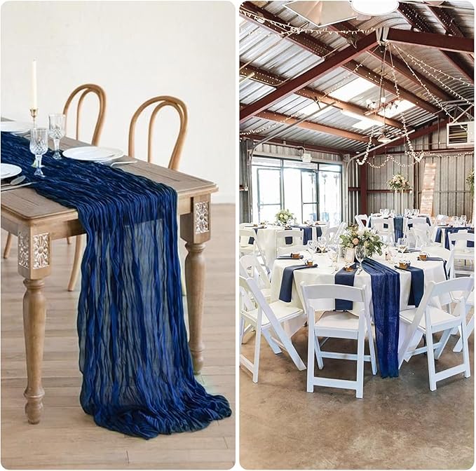 12 Pack Royal Blue Cheesecloth Table Runner 10FT Boho Gauze Fabric Table Runner 35 x 120 Inch Rustic Sheer Runner for Wedding Decor Baby Shower Party Boho Table Decoration