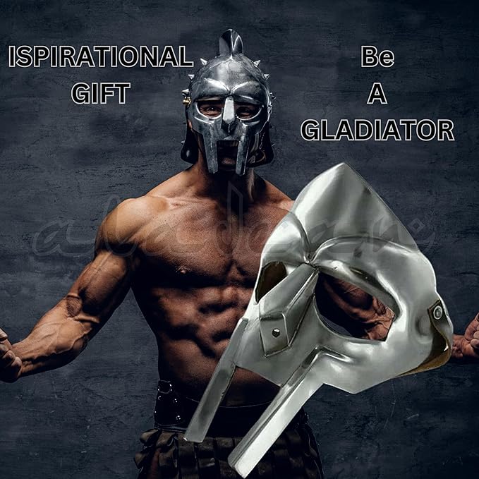 ALADEAN MF Doom Gladiator Face Mask Fantasy Party Costume Roman Gladiators Arena Maximus Helmet mf doom Movie viking Prop (Gladiator Mask)