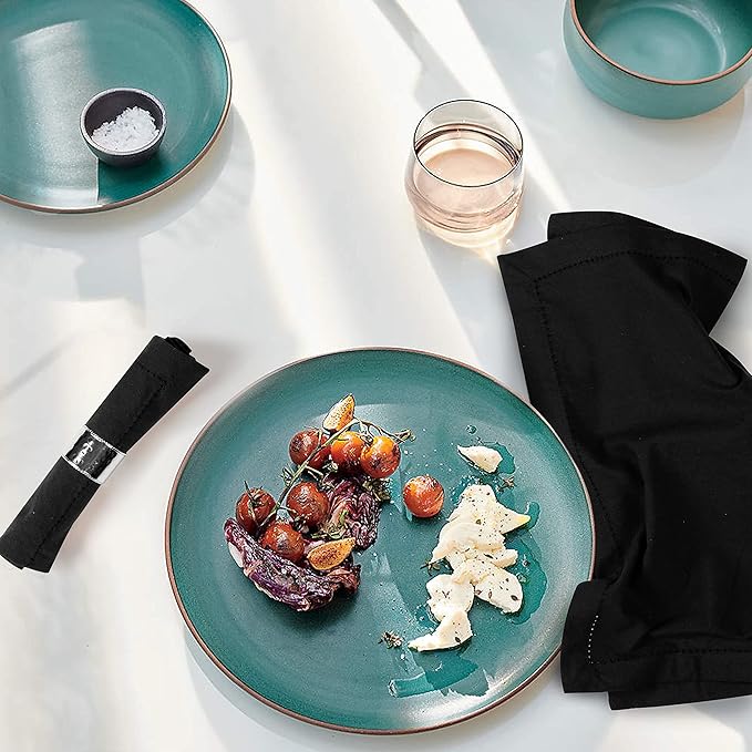 Palisa Cloth Dinner Napkins with Hemstitched Detailing & Mitered Corners Set of 4 (18x18 Inches) Black - Cotton Reusable Dinner Napkins - Perfect for Weddings & Everyday Use
