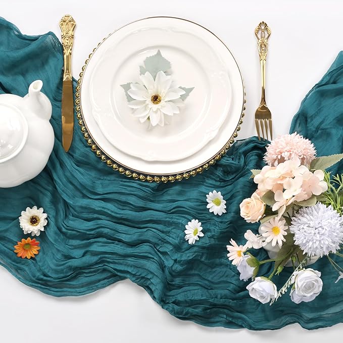 6 Pack Teal Cheesecloth Table Runner 10FT Boho Cheese Cloths Gauze Fabric Table Runners 120 Inch Rustic Sheer for Wedding Birthday Party Baby Shower Centerpiece Home Decorations