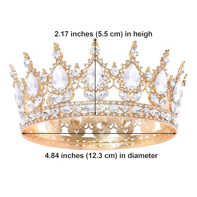 Gold Queen Crown for Women Crystal Tiara for Girl Rhinestone Wedding Headband for Bride Hair Accessories for Costume Birthday Party Prom Gifts