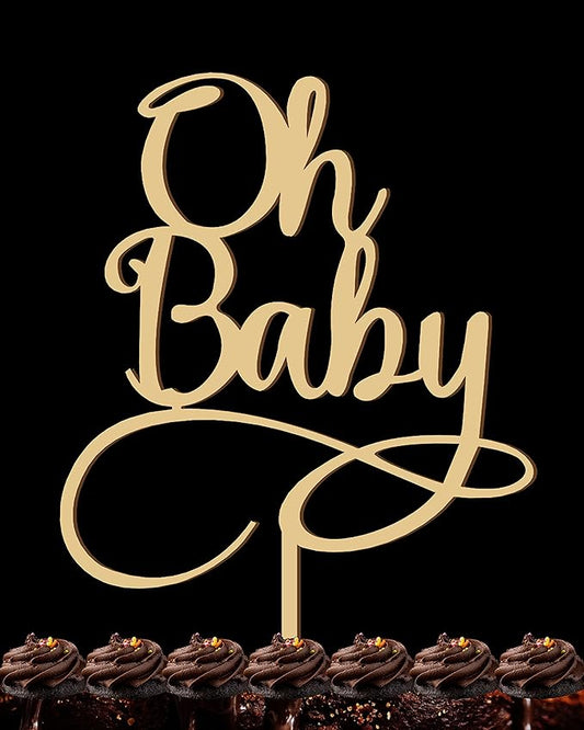 Oh Baby Cake Topper - Wooden Baby Shower Cake Decorations - Smash Gender Reveal Cake Topper for Photo Booth Props (Wood Color)