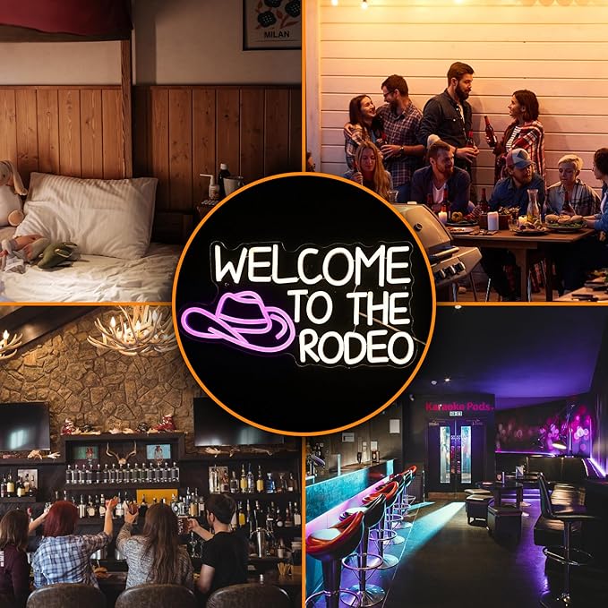 Welcome To The Rodeo Neon Sign Cowboy Neon Light For Wall Decor Dimmable LED Signs Welcome To The Rodeo Light Up Signs Living Room Man Cave Bar Recreation Room Decoration, Cowboy Gift for Men, Women