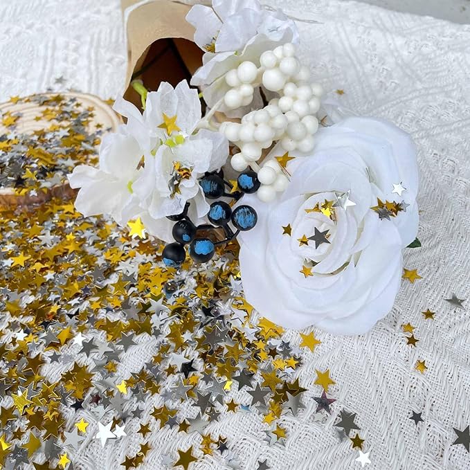60g Star Confetti Glitter Star Table Confetti, Metallic Foil Star Glitter, Table Decorations for Party Wedding birthday graduation Decorations(Glitter Gold and Silver Set, 10mm and 6mm)