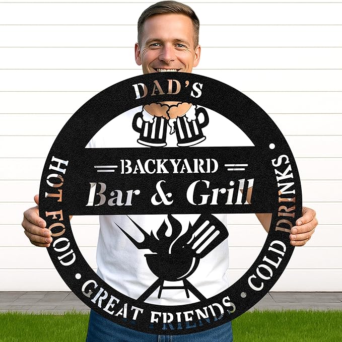 Custom BBQ Grill Metal Sign Personalized Name Wall Art for Outdoor Barbecue Patio Kitchen Backyard Decor Gift for Dad Husband Men Papa Grandpa Father Grilling Enthusiasts Family Lover Funny Gifts 58