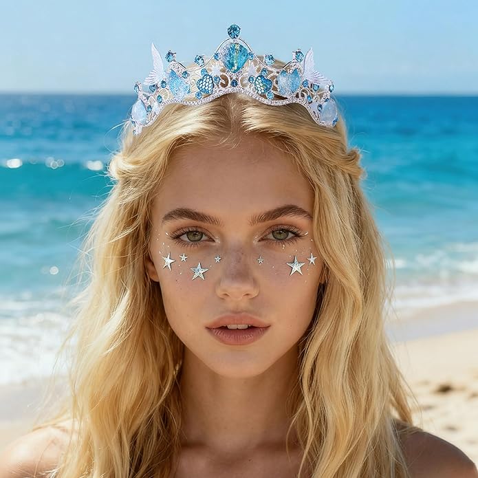 Mermaid Crown Sea Star Headband - Glitter Ocean Princess Headpiece Costume for Birthday Party Headwear Accessories