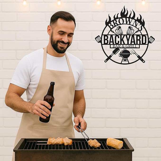 Custom BBQ Grill Metal Sign Personalized Name Wall Art for Outdoor Barbecue Patio Kitchen Backyard Decor Gift for Dad Husband Men Papa Grandpa Father Grilling Enthusiasts Family Lover Funny Gifts 25