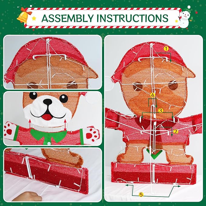 Domkom Lighted Bulldog Christmas Decoration, 30 Inch Pre-Lit Cute Dog with Christmas Hat 45 LED Warm Lights for Home Indoor Outdoor Yard Holiday Decor