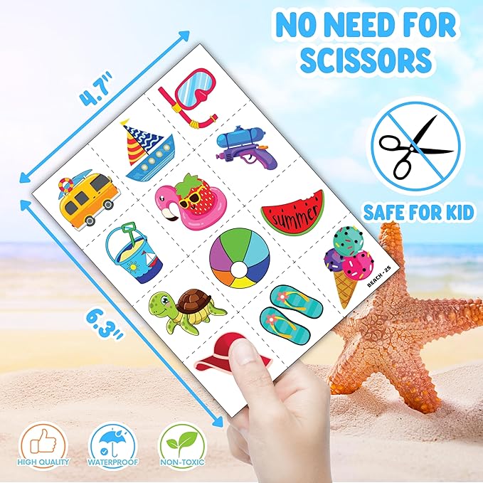 48PCS Beach Party Favors – 24PCS Temporary Pre - cut Tattoos & 24PCS Slap Bracelets – Summer & Ocean-Themed Birthday Supplies, Baby Shower Gifts, Classroom Rewards & Party Decor for Kids