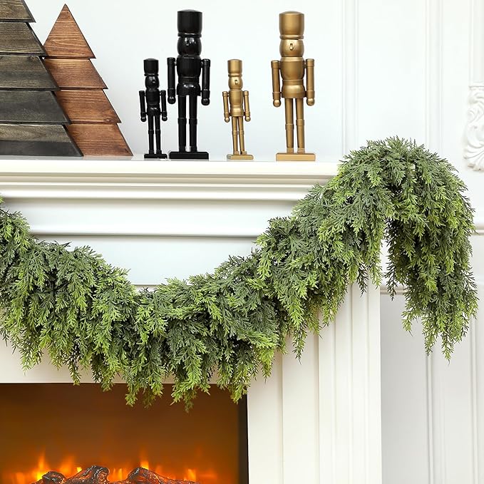 Waydress 1 Pcs 15ft Christmas Cedar Garland Artificial Realistic Soft and Thickness Green Faux Cedar Pine Garland for Home Fireplace Indoor Outdoor Holiday Party Decoration