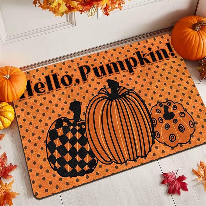Fall Welcome Maple Leafs Decorative Door Mat, Autumn Thanksgiving Doormat for Indoor Outdoor Entrance Floor Mats,Fall Pumpkins Non Slip Harvest Vintage Decor Rubber Welcome Mats 16" x 24" Inch