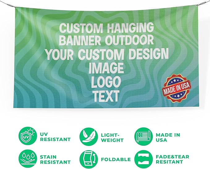 Custom Large Banner by BCB Print | Personalized Polyester Wall Hanging Banner for Outdoor Use | Add Your Image, Text, or Logo for Business, Birthdays, Graduations & Events | Made in USA | HD Print