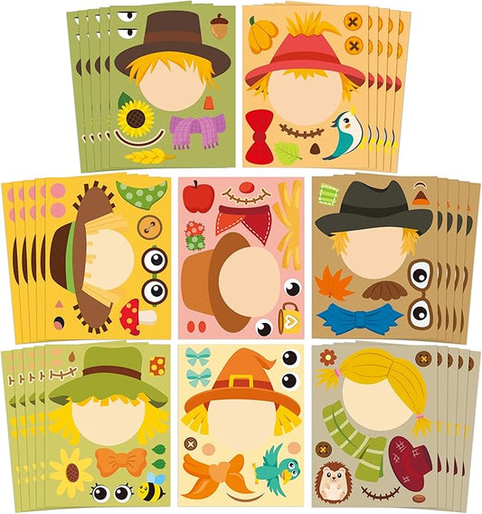CY2SIDE Fall Scarecrow Sticker Sheets - 40PCS Autumn Harvest Make a Face Sticker Games for Kids School Rewards Make Your Own Scarecrow Decals Fall Thanksgiving DIY Party Favors Art Project