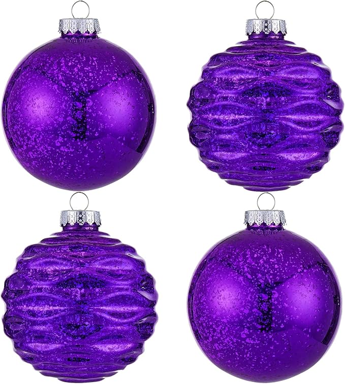 Large Christmas Ball Ornaments, Oversized Shatterproof Plastic Decorative Hanging Mercury Ornaments Ball for Xmas Holiday Party Decorations (Purple, 4.0")