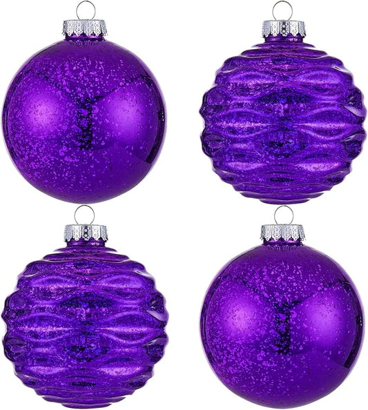 Large Christmas Ball Ornaments, Oversized Shatterproof Plastic Decorative Hanging Mercury Ornaments Ball for Xmas Holiday Party Decorations (Purple, 4.0")