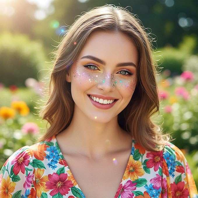 16 Pcs Face Glitter Freckles,Sparkle Freckle Temporary Tattoo.Tattoo Freckles Sparkle for Body and Face,Glow Up Makeup Patches Cosmetic Glitter for Festival Rave Prom