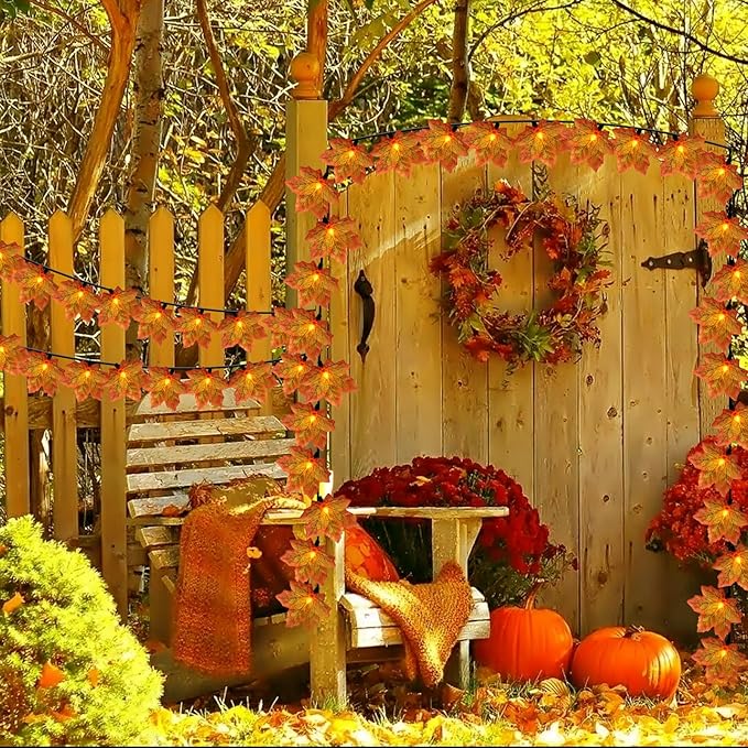 Fall Decor Maples Leaf String Lights,13.5FT Autumn Red Cloth Maple Leaf with 35 Mini LED Bulbs for Thanksgiving Day Fall Decorations New Year Home DIY Prty Patio Decor