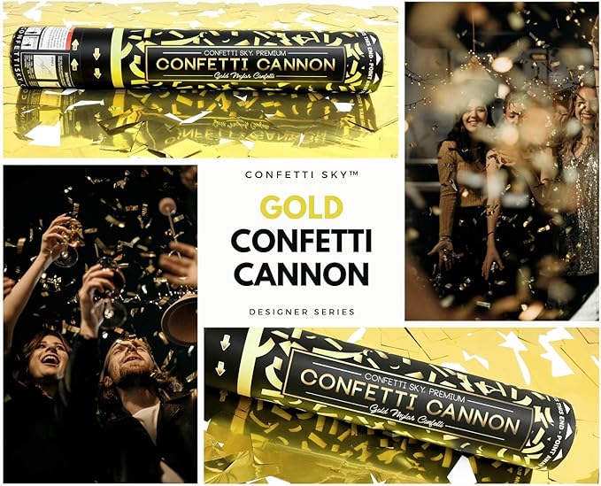 Confetti Sky [6 Pack] 12 Inch Confetti Cannons | Gold Confetti Poppers for Wedding Celebration, Birthday Party, Pranks, Graduation, Christmas Eve and New Year Celebration