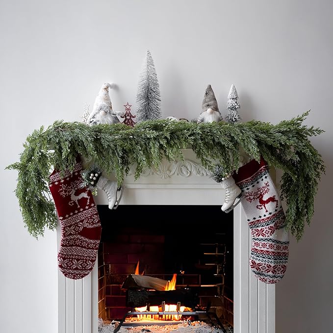 6FT Christmas Garland, Artificial Pine Needle Cypress Garlands, Realistic Pine Cypress for Decoration Christmas Table Mantle Wall Room Outdoor Indoor Holiday Winter Decor