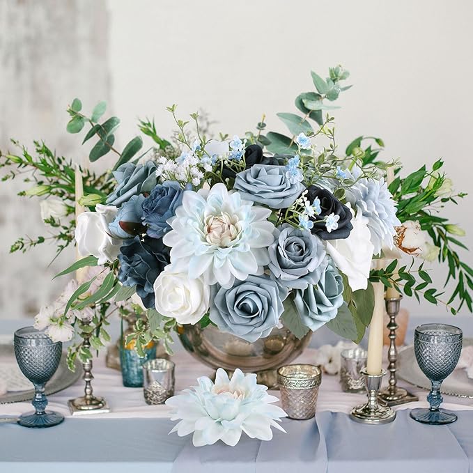 AGIRL Artificial Flowers Combo Silk Mix Purple Fake Flower with Stems for DIY Wedding Bouquets Centerpieces Arrangements Table Chair Decor Baby Shower Home Decor (Light Blue)