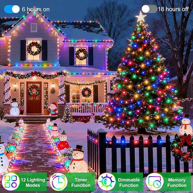 1500 LED 470FT Christmas String Lights, 12 Modes and Timer Memory Dimmable, Plug in Outdoor Waterproof Clear Wire Twinkle Fairy Light for for Xmas Yard Tree Wedding Party Outside Decor (Multicolor)