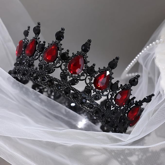 Black Crown for Women Crystal Tiara and Queen Crown for Girl Wedding Headband for Bride Hair Accessories for Costume Birthday Party Cake Decoration Prom