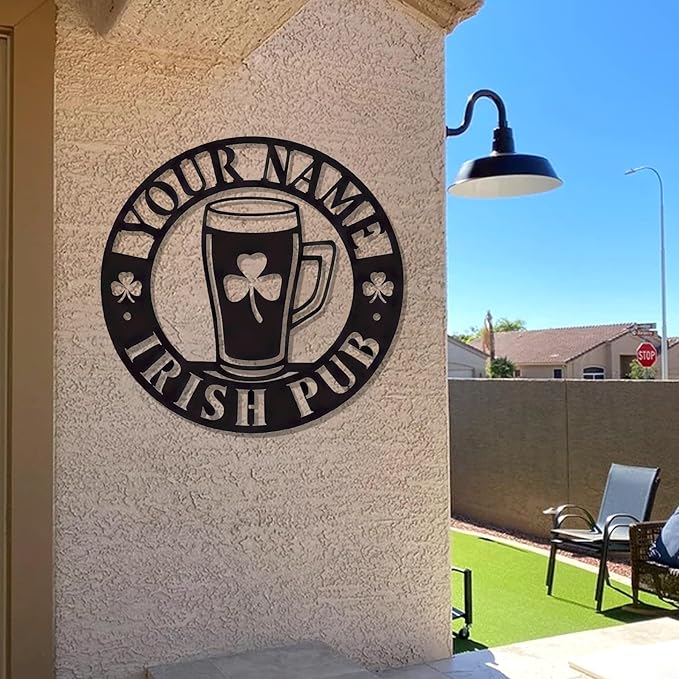 Personalized Irish Pub Sign - Custom Metal Wall Art with LED, Rustic Bar Tavern Plaque for Man Cave, Basement, St. Patrick’s Day Decorations & Gifts for Dad, Husband, Beer Lovers