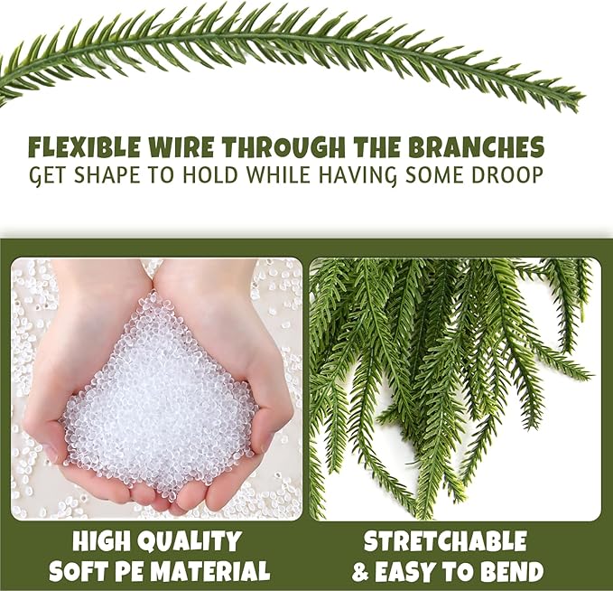 2 Pcs 6 Ft Artificial Norfolk Pine Garlands, Real Touch Norfolk Pine Garland, Realistic Natural Christmas Greenery for Table, Mantle, Wall, Indoor, Outdoor Holiday Decor (2, 6 FT)