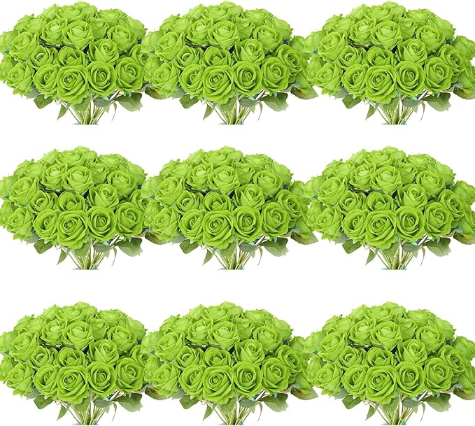 102 PCS Fake Roses Artificial Flowers Bulk, Green Roses Bridal Bouquet Silk Faux Rose with Stems for Wedding Flowers Decoration, Valentine's Day, Bridal Bouquet, Anniversary,Home Decor (102PCS, Green)
