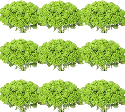 102 PCS Fake Roses Artificial Flowers Bulk, Green Roses Bridal Bouquet Silk Faux Rose with Stems for Wedding Flowers Decoration, Valentine's Day, Bridal Bouquet, Anniversary,Home Decor (102PCS, Green)