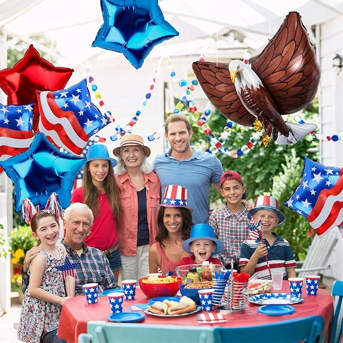 Patriotic Eagle Balloon 12 pcs Red White and Blue Star Foil Balloons Decorations 4th of July Balloons American Flag Balloon Decor for Veterans Day Independence Day Memorial Day Party Supplies