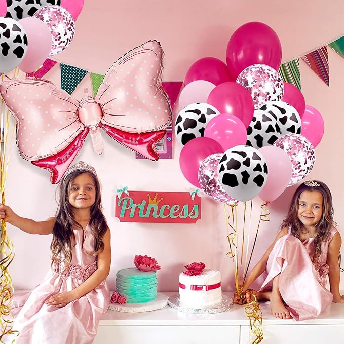 Cowgirl Balloons 95pcs Pink Western Cow Print Latex Confetti Balloon for Western Disco Cowgirl Retro Horse Last Rodeo Bachelorette Party Cow Theme Baby Bridal Shower Wedding Birthday Decor