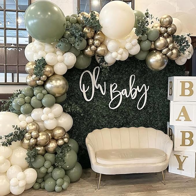 Sage Green Balloons, 113PCS Retro Olive Green Balloon Garland Arch Kit 5/10/12/18 Inch, Different Sizes Eucalyptus Avocado Green Latex Helium Party Balloons Set for Jungle Safari Birthday Decorations