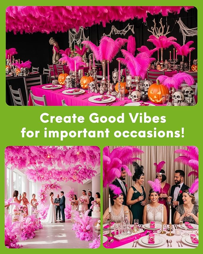 NEWONG 30pcs Hot Pink Ostrich Feathers Natural Bulk 8-10inch(20-25cm) Vase Craft Wedding Home Party Centerpieces Christmas Day Table top Decoration