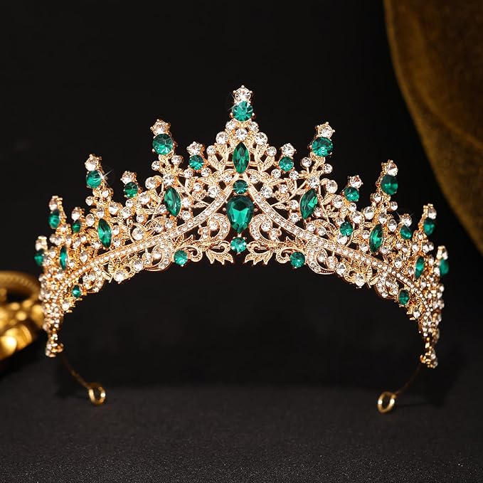 Green Tiara for Women Crystal Queen Crowns Rhinestone Princess Tiaras for Girl Wedding Headband for Bride Hair Accessories for Halloween Costume Birthday Party Prom Mother's Gifts