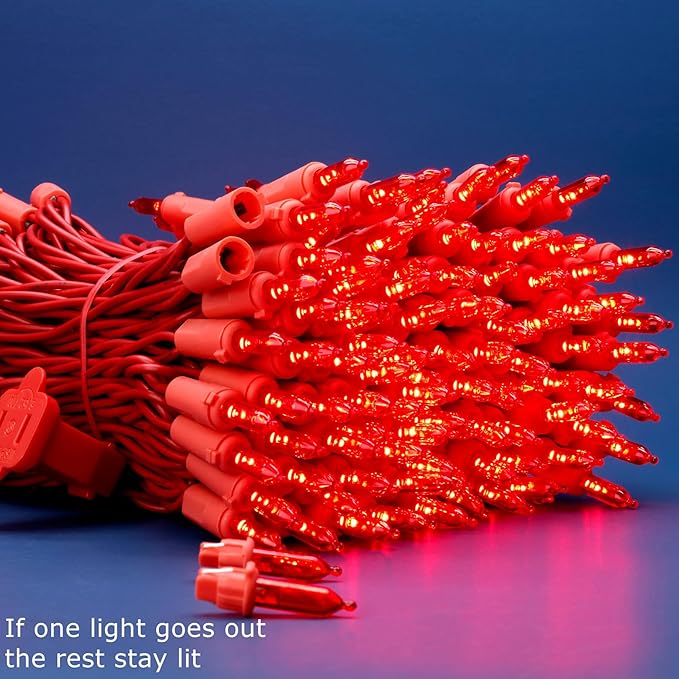 200 LED Christmas Lights with Red Wire, Pack of 2 Sets 33 ft 100 Count UL Certified Commercial Grade String Light