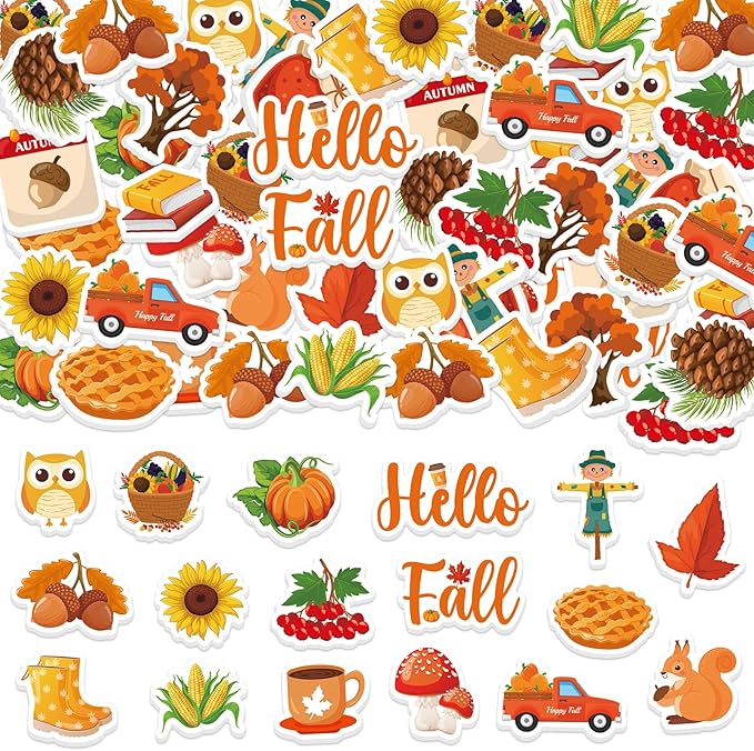 300Pcs Fall Foam Stickers, Cute Self-Adhesive Autumn Thanksgiving Stickers Foam Fall Pumpkin Maple Leaves Sticker Decorations for Home Office School Classroom DIY Art Craft Party Supplies
