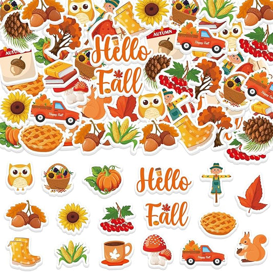 300Pcs Fall Foam Stickers, Cute Self-Adhesive Autumn Thanksgiving Stickers Foam Fall Pumpkin Maple Leaves Sticker Decorations for Home Office School Classroom DIY Art Craft Party Supplies