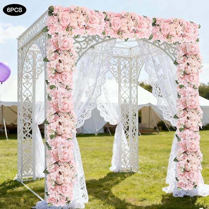 6 Pack Artificial Peony Garland,Wedding Arch Artificial Flower Panels,Flowers Wall Backdrop Panel for Wedding Dining Table Christmas Home Party Decor (Pink)