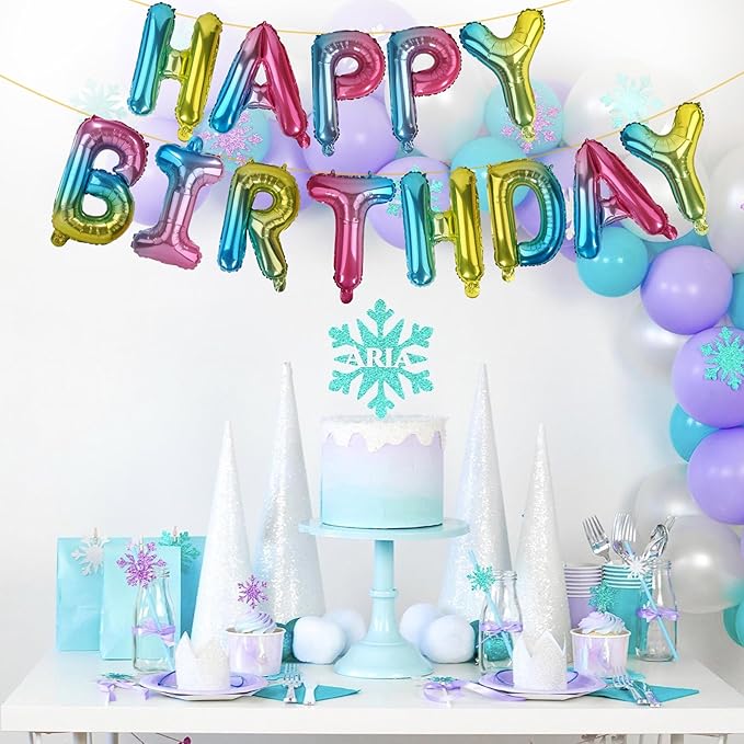 LIOZEOKUN Happy Birthday Balloon Letters 16 inch Mylar Foil Birthday Balloons Banner Sign for Birthday Party Decorations Supplies (Rainbow)