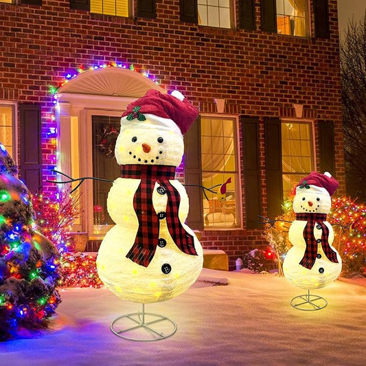 LED Lighted Christmas Snowman Outdoor: JALUNIVERSAL TRI 60 Inch Collapsible Snowman Decorations with 150 LED Lights Plug-in - for Holiday New Year Winter Garden Decor Xmas Home