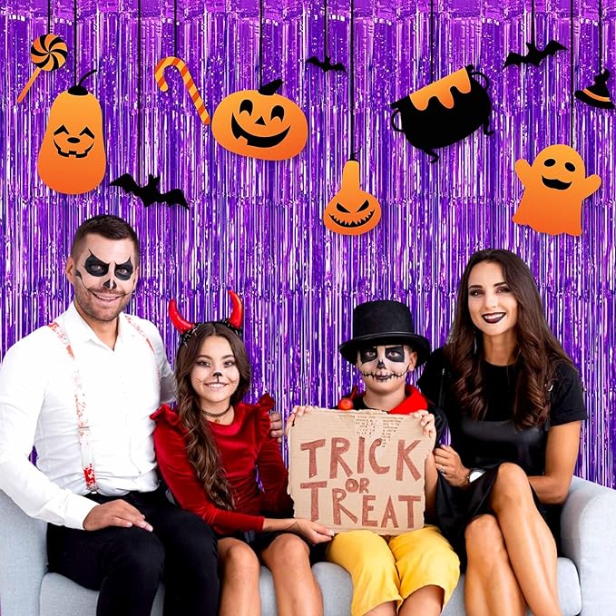 6 Pack Purple Foil Fringe Curtains Backdrop, 3.28 x 9.8 Ft Metallic Streamers Tinsel Curtains Background for Photo Booth, Birthday, Halloween, Christmas, Thanksgiving, New Year Party Decorations