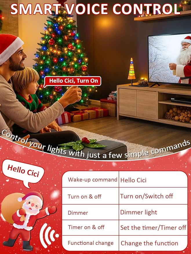 Voice Controlled Smart Christmas Lights Outdoor, 174.8ft 500 LED Twinkle String Lights with 7 Voice Commands, 12 Modes & Timer, Waterproof Christmas Tree Lights for Party Garden (Multicolor)