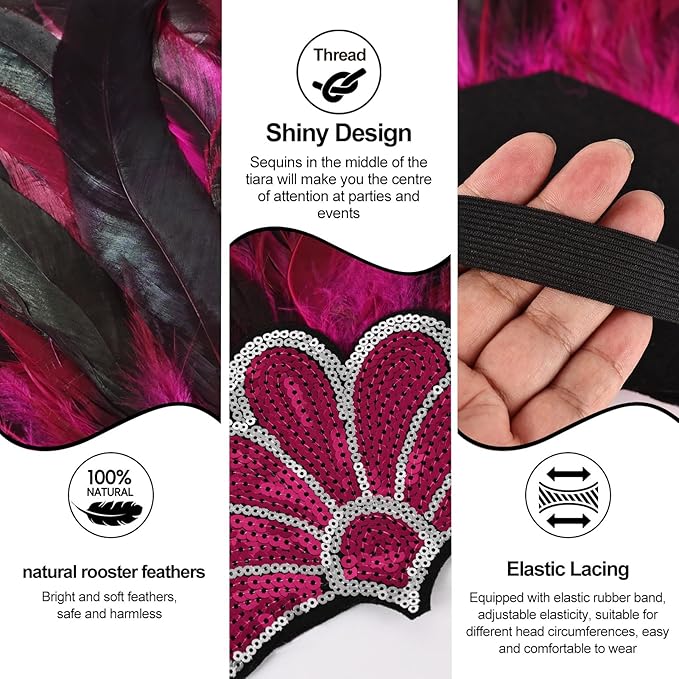 Women's Carnival Feather Headpieces Sequin Headdress for Wedding Masquerade Party Cosplay Feather Headbands