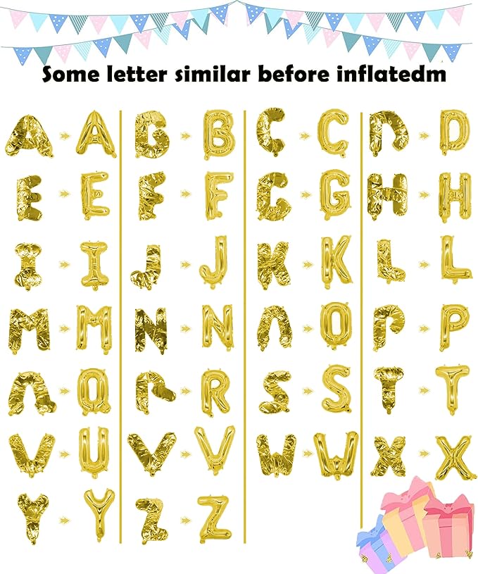 LIOZEOKUN Letter Balloons 16 Inch Mylar Foil Alphabet Letter A-Z Balloons Set for Wedding Birthday Party Decoration Banner Custom Phrase 26 Pieces (Gold)