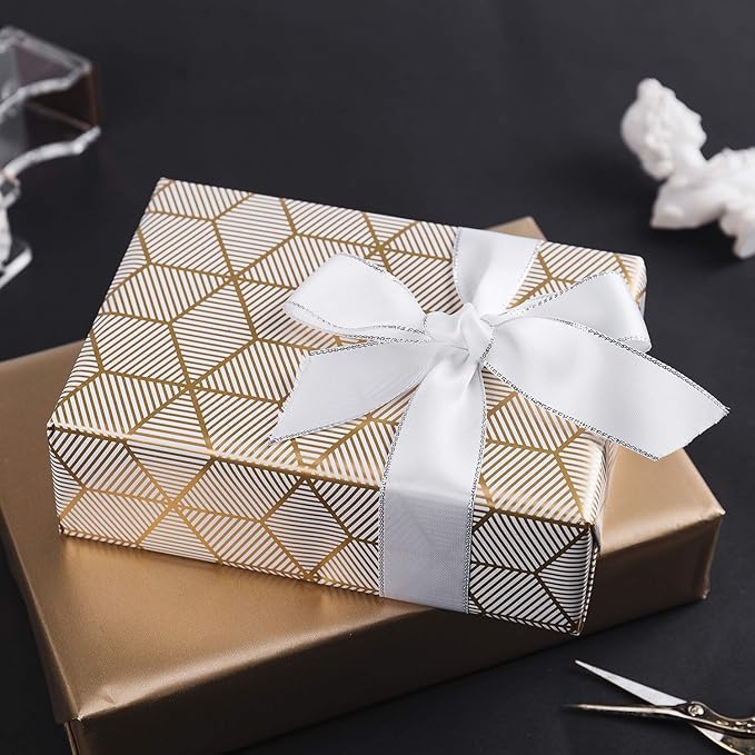 WRAPAHOLIC Navy Wrapping Paper Set - Gold and Navy Wrapping Paper Bundle with Gift Bow & Ribbon & Tag & Sticker, Perfect for Christmas, Birthday, Holiday, Father's Day, Baby Shower